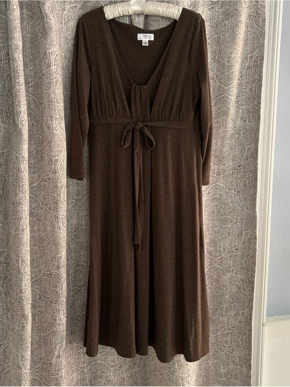 LOFT Brown V-Neck Tie-Waist Midi Dress